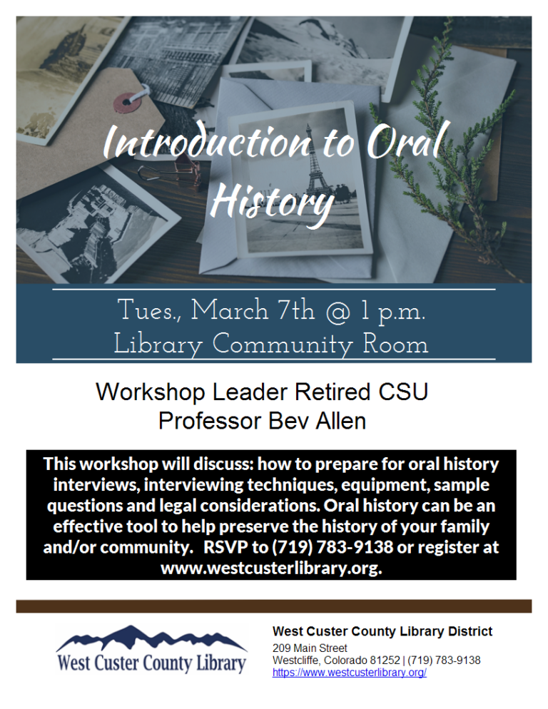 Introduction To Oral History | West Custer County Library District