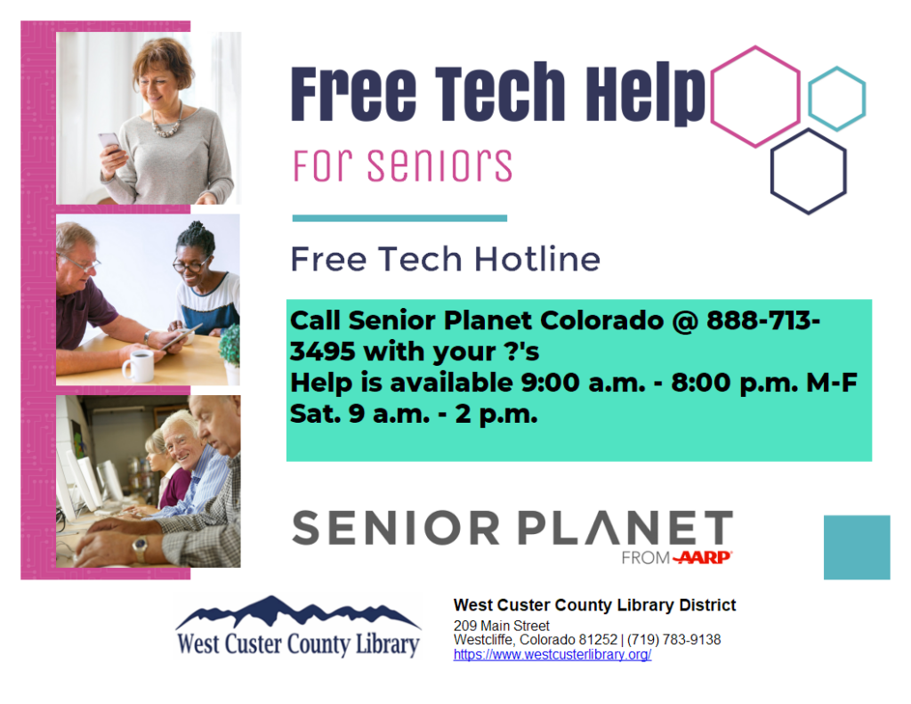 Flyer describing free tech help for older adults from AARP/Senior Planet