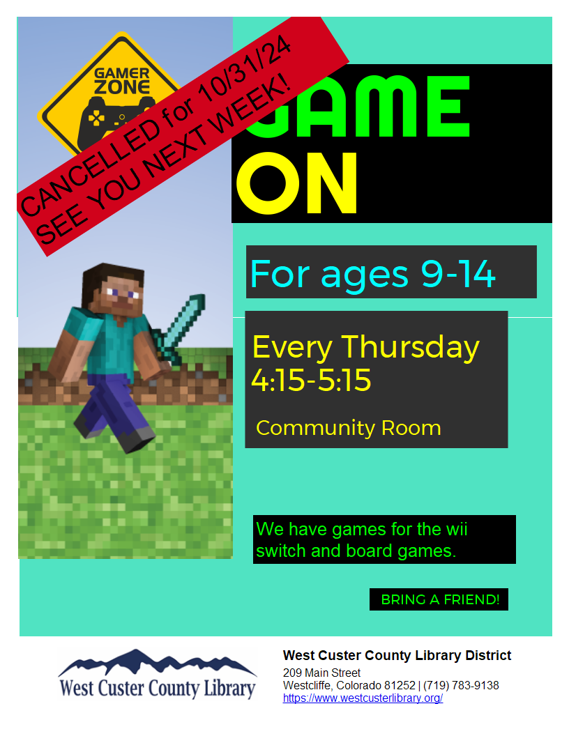 Flyer for Game Club cancelled.