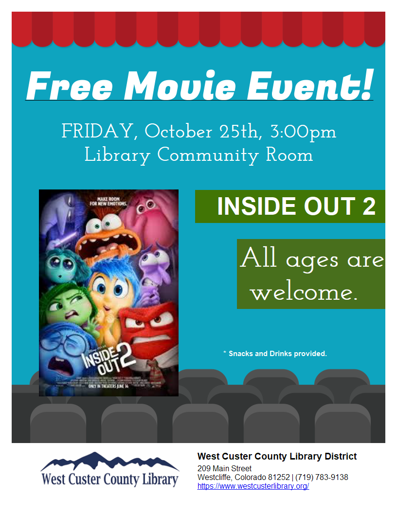 flyer of free movie event at the library.