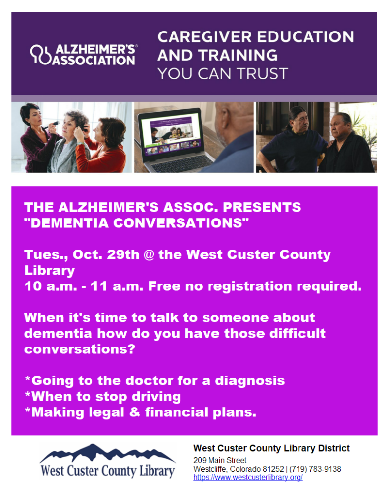 Flyer and link to event info for Dementia Conversations 10/27 with Alzheimers Association